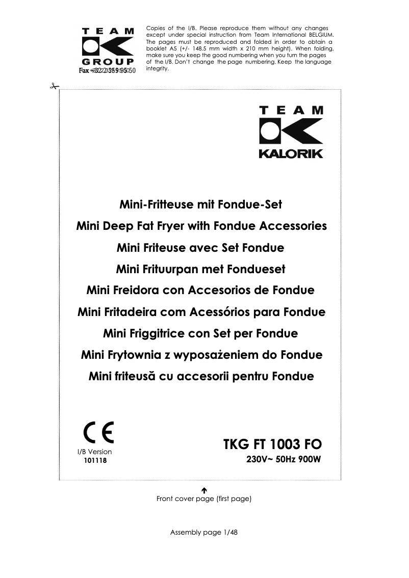 Image de la première page du manuel de l'appareil TKG FT 1003 FO