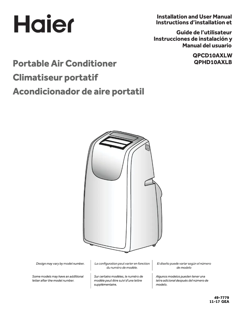 First page image of the manual for QPCD10AXLW