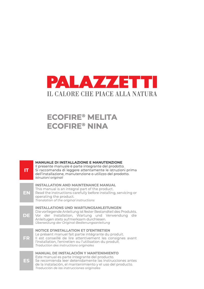 Page 1 of the manual User Manual Palazzetti Ecofire Melita