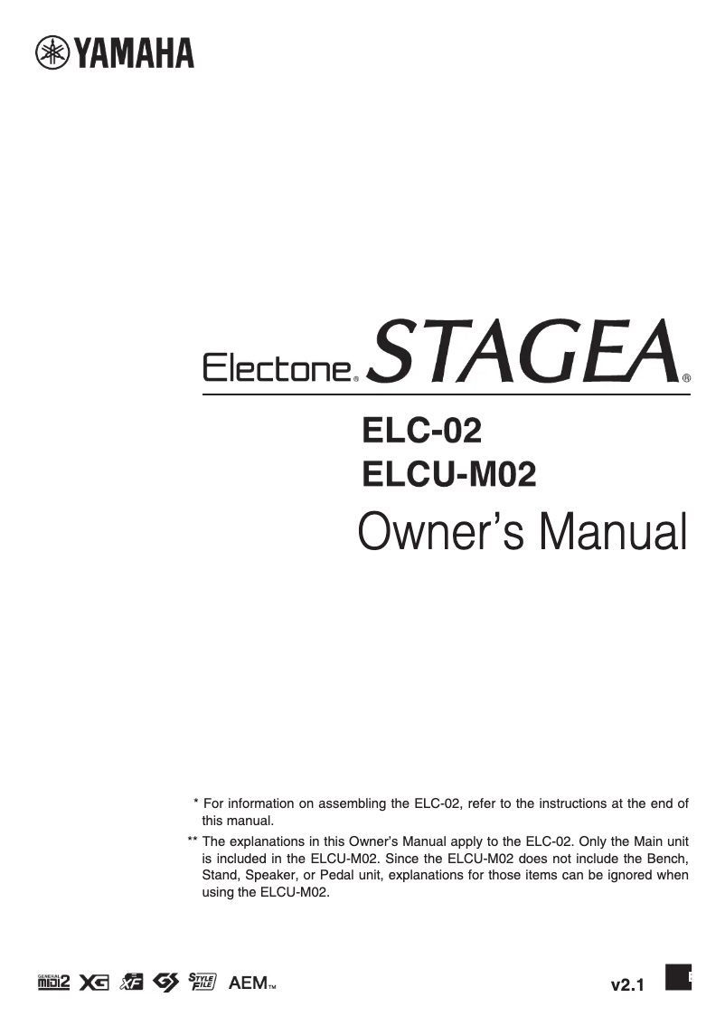Page 1 of the manual User Manual Yamaha Electone Stagea ELC-02
