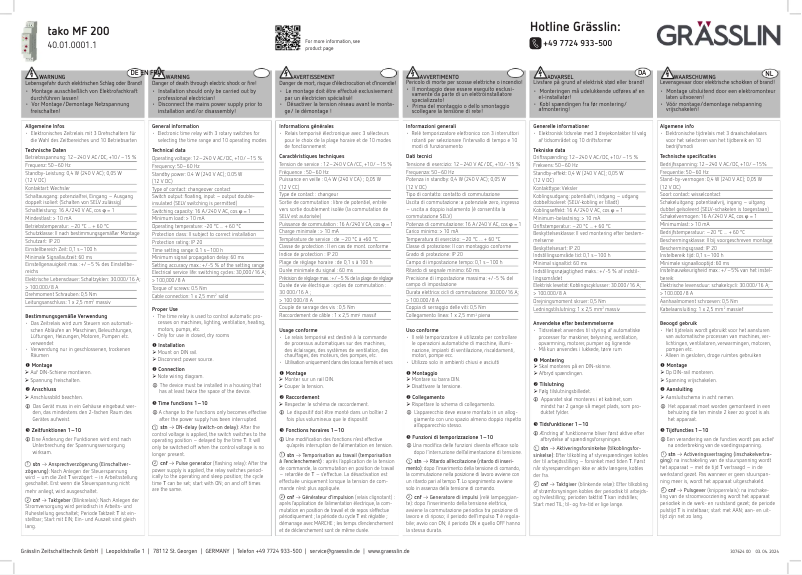 Page 1 of the manual User Manual Grässlin tako MF 200