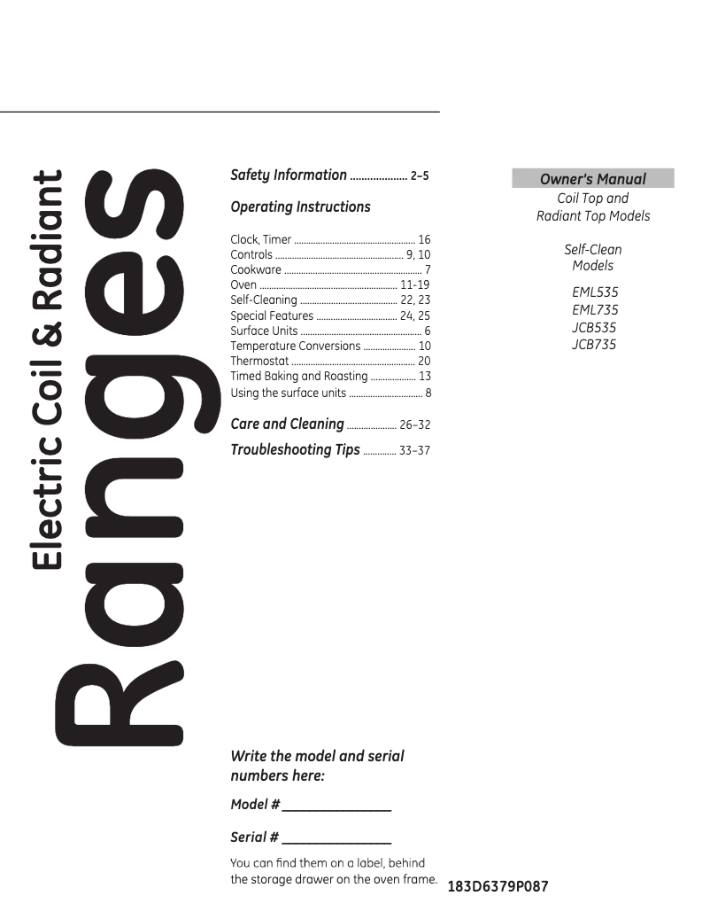 First page image of the manual for EML735BBF0