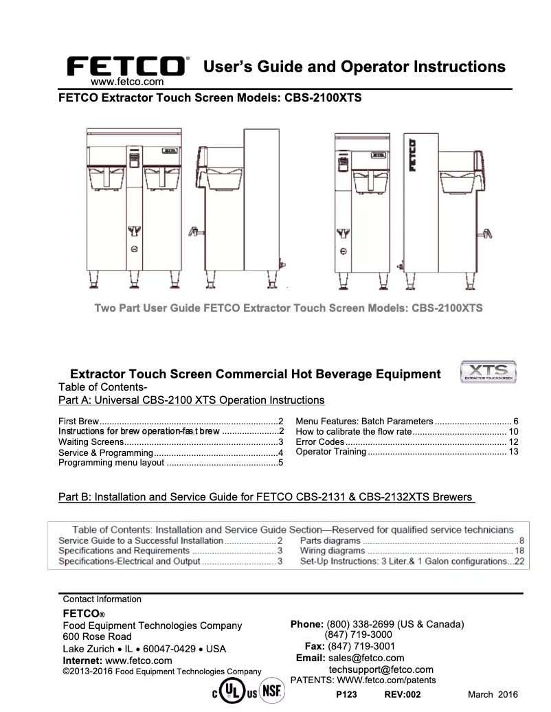 First page image of the manual for CBS-2142XTS