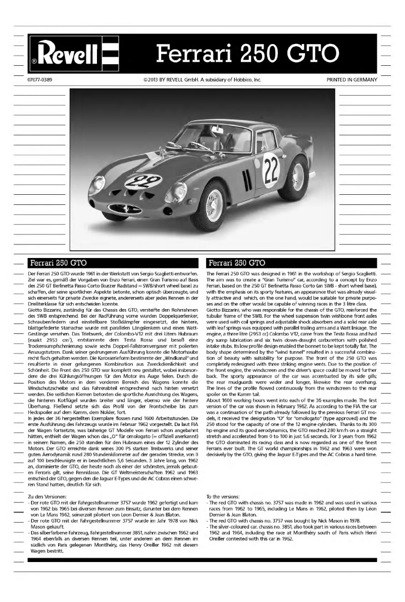 Page 1 of the manual User Manual Revell 250 GTO