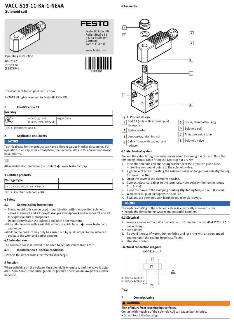 Page 1 of the manual User Manual Festo VACC-S13-11-K4-1-NE4A