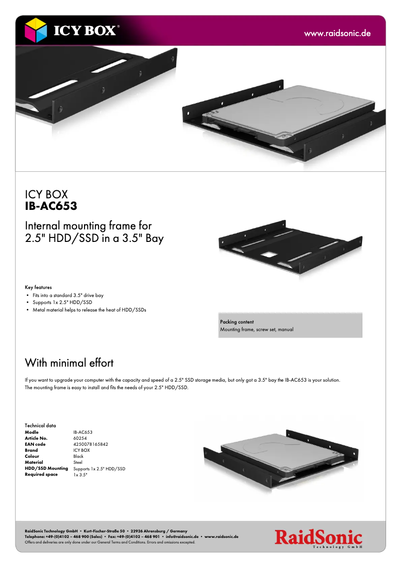 Page 1 of the manual Technical Sheet Icy Box IB-AC653