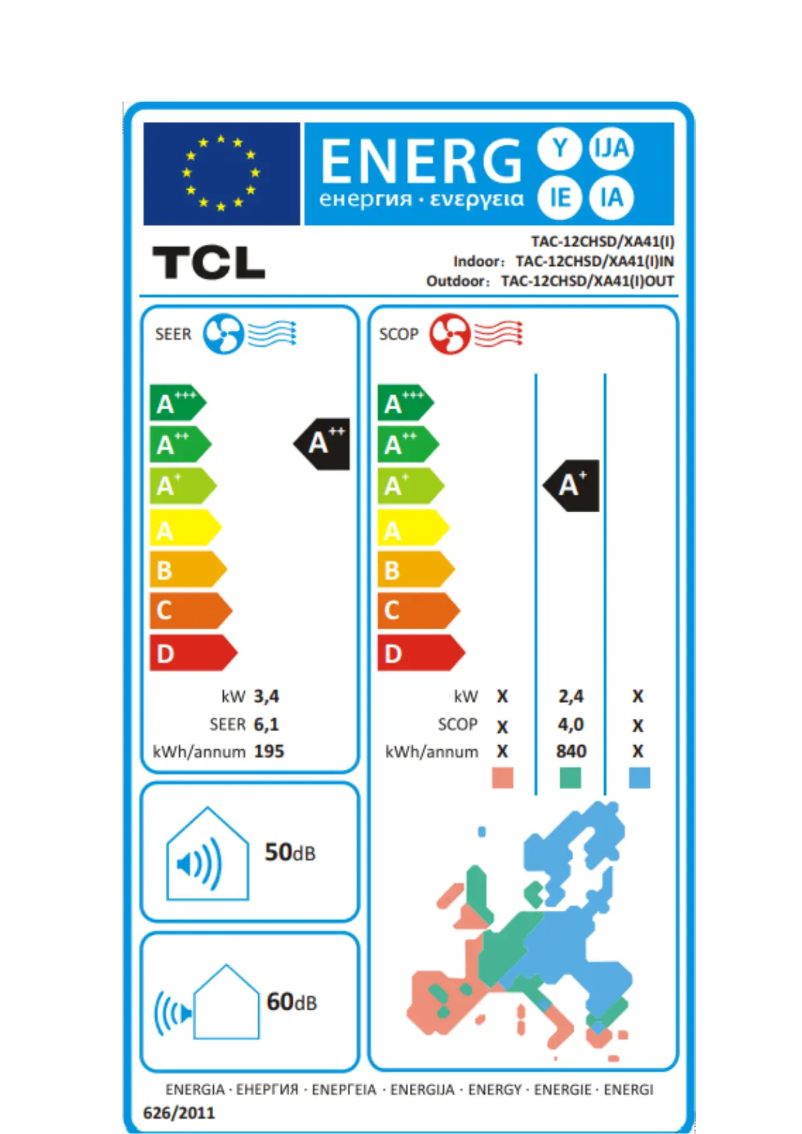 Page 1 of the manual Energy Label TCL TAC-12CHSD/XA41