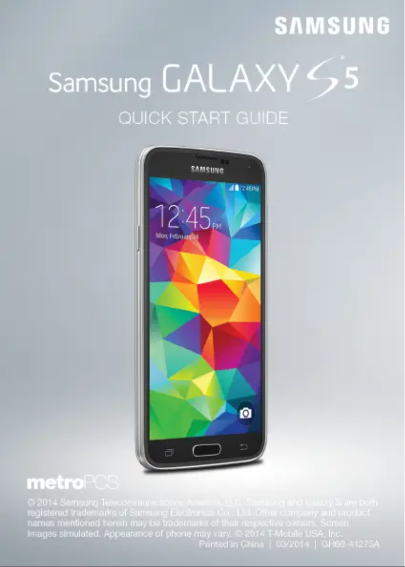 First page image of the manual for Galaxy S5