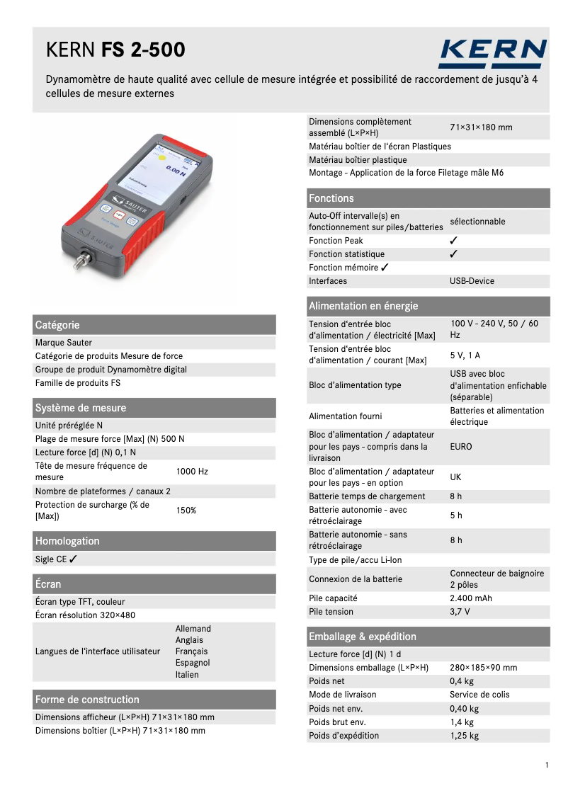 Page 1 of the manual Technical Sheet Kern FS 2-500