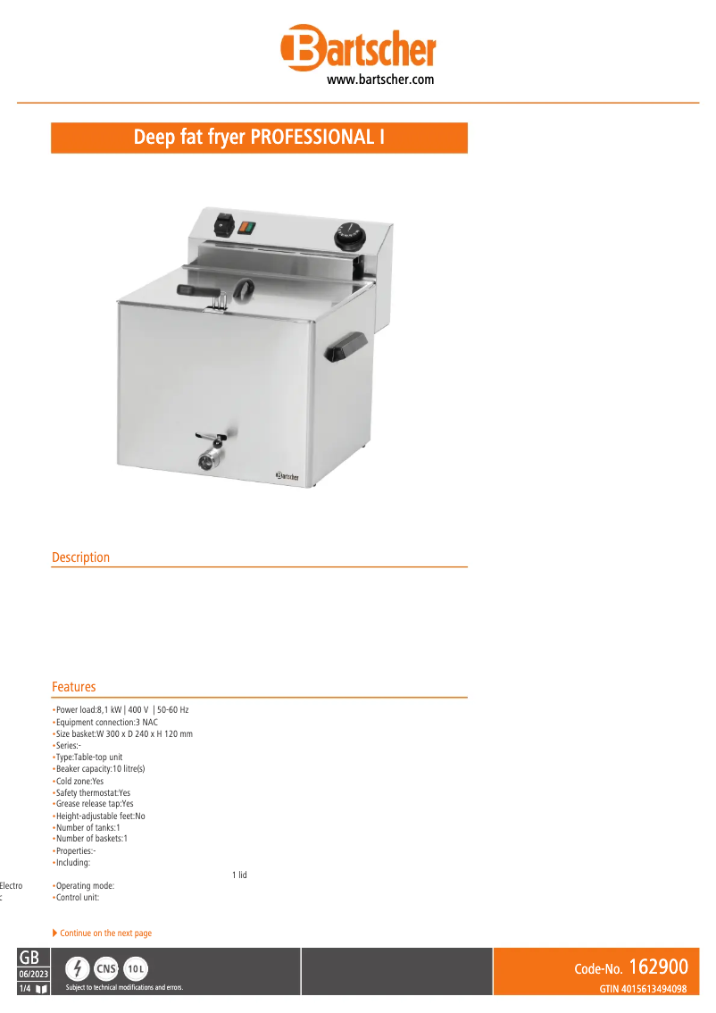 First page image of the manual for Professional I 162900