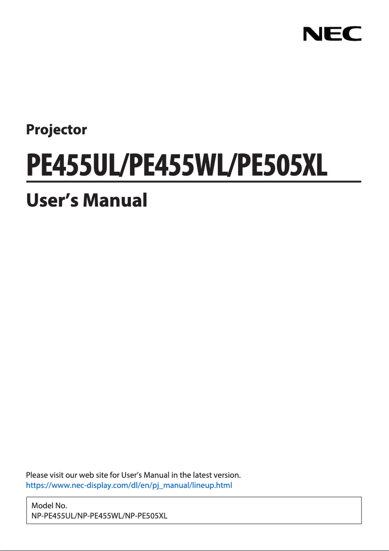 First page image of the manual for PE455WL