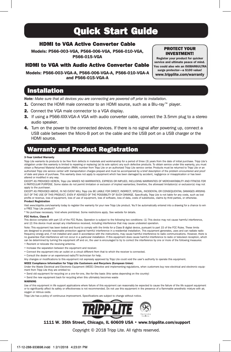 Page 1 de la notice Manuel utilisateur Tripp Lite P566-010-VGA-A