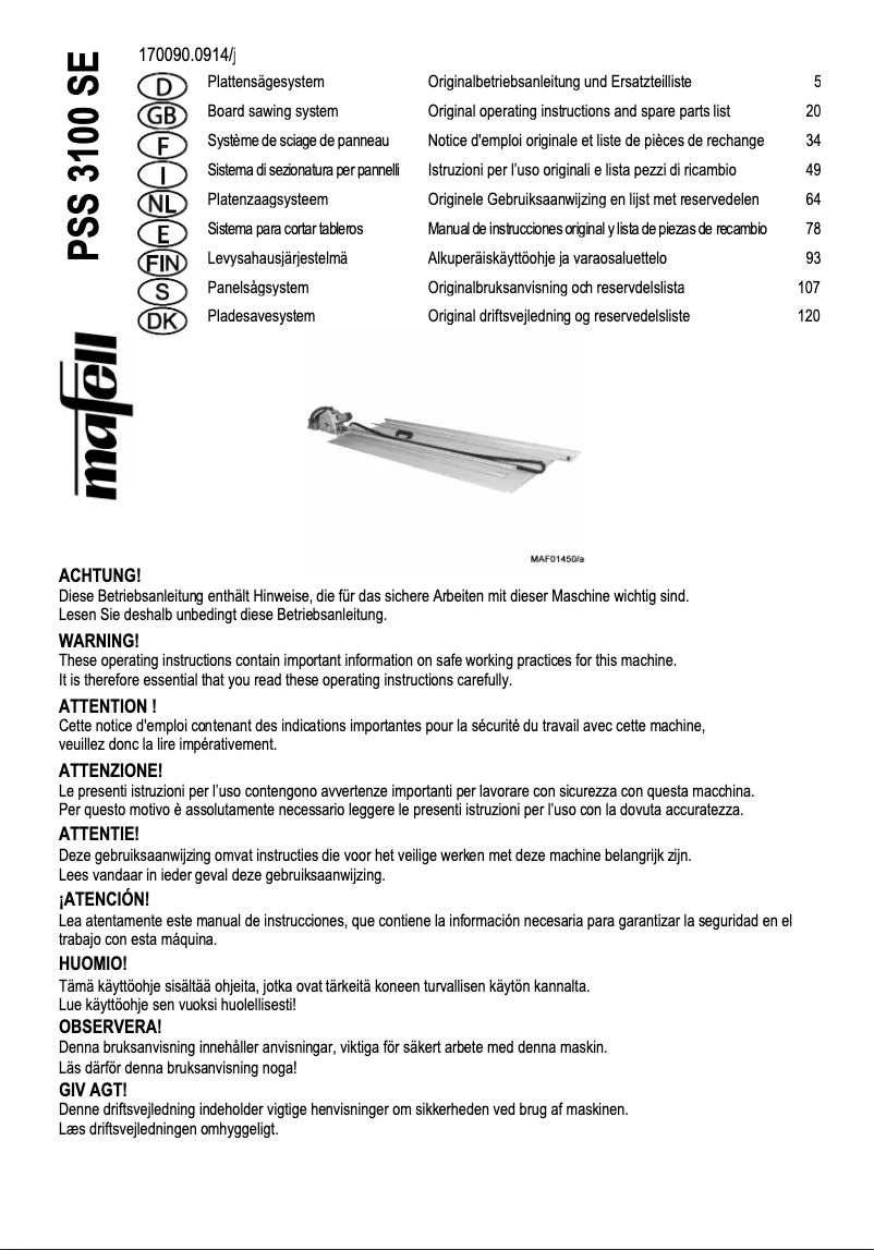 First page image of the manual for PSS 3100 SE