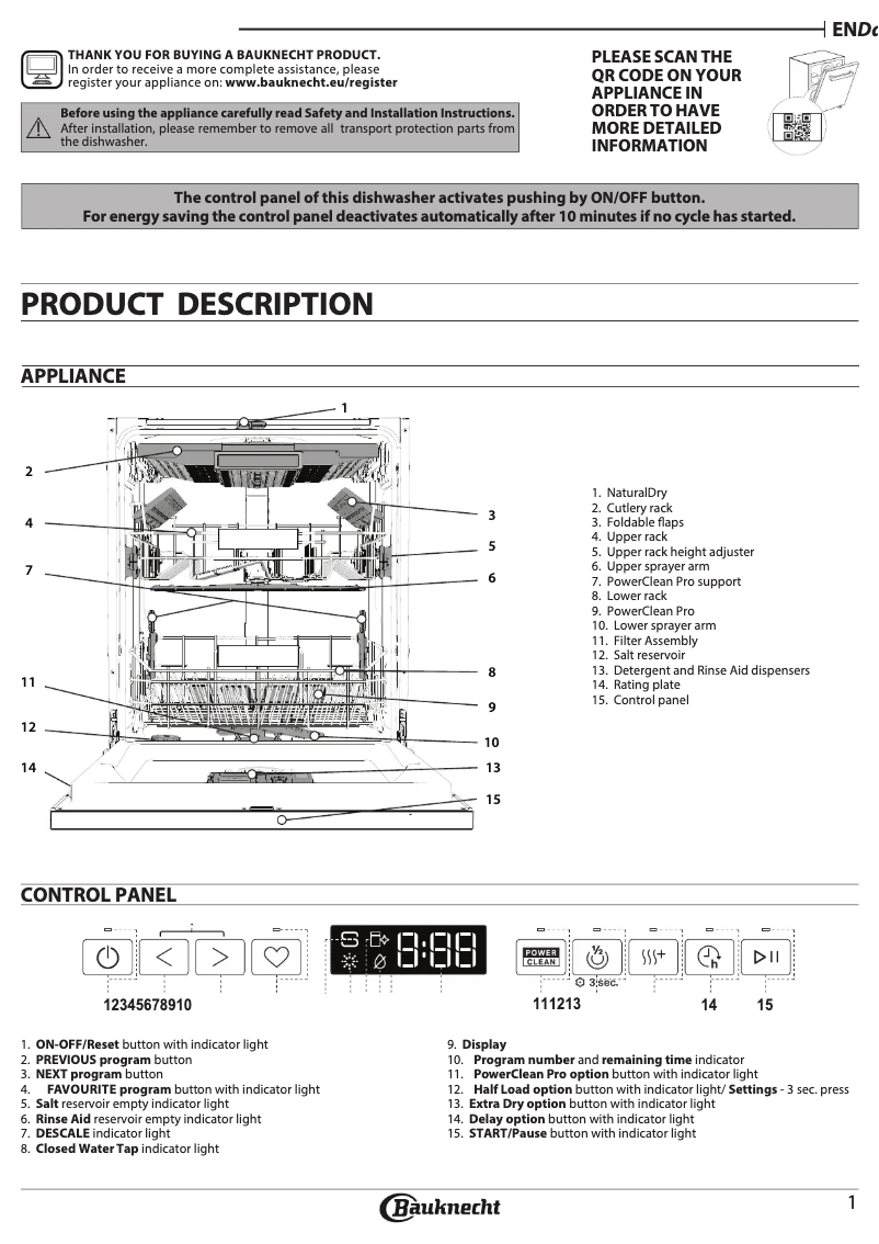 Page 1 of the manual User Manual Bauknecht BK7IPA15BM6L0