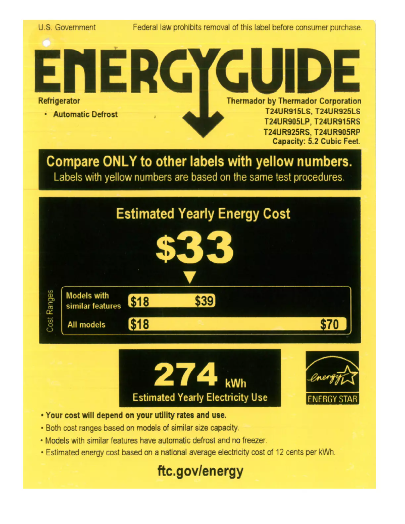 Page 1 of the manual Energy Label Thermador T24UR925LS