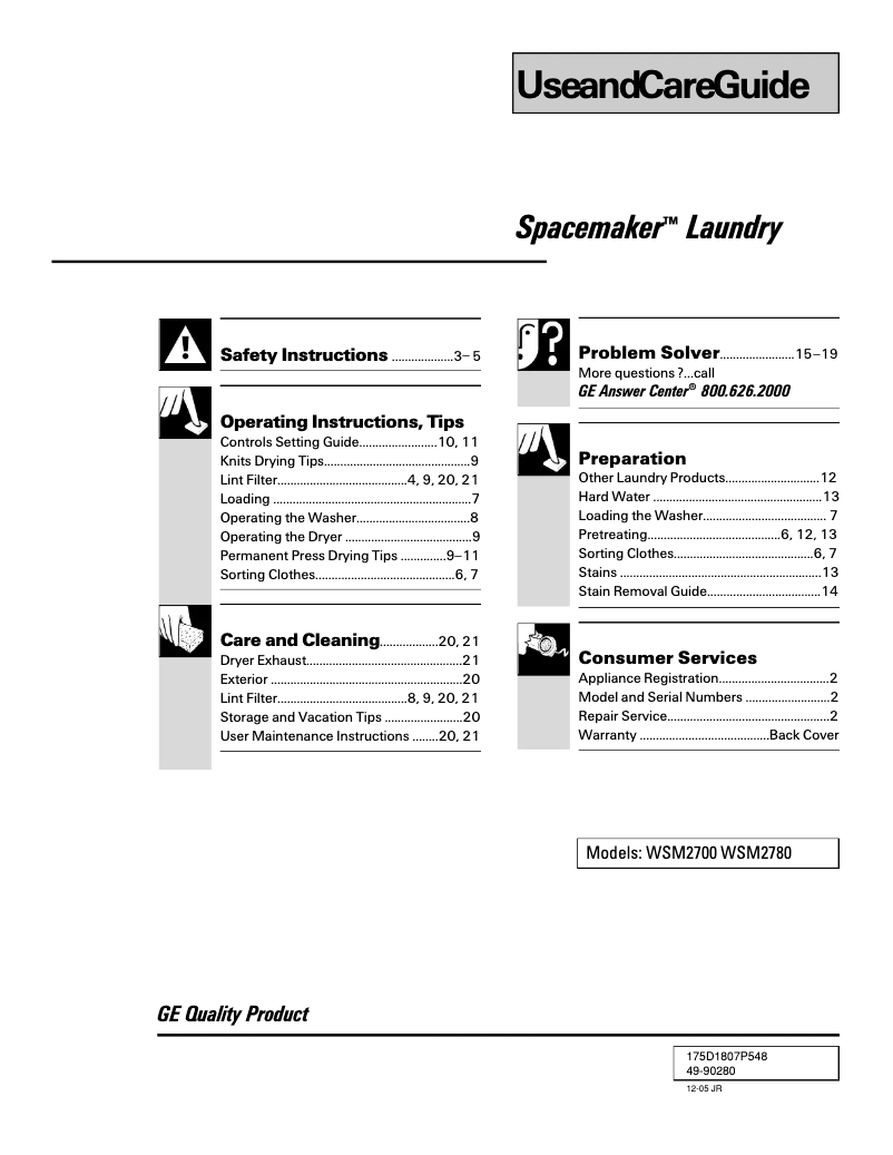 First page image of the manual for WSM2780WWW