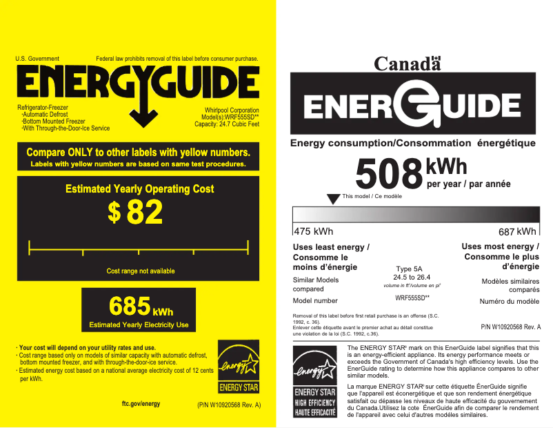 Page 1 of the manual Energy Label Whirlpool WRF555SDFZ