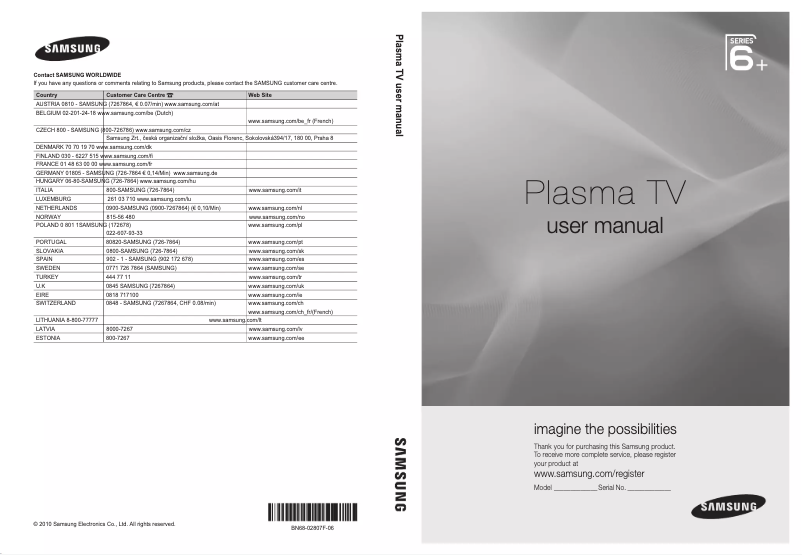 First page image of the manual for PS58C6500TW