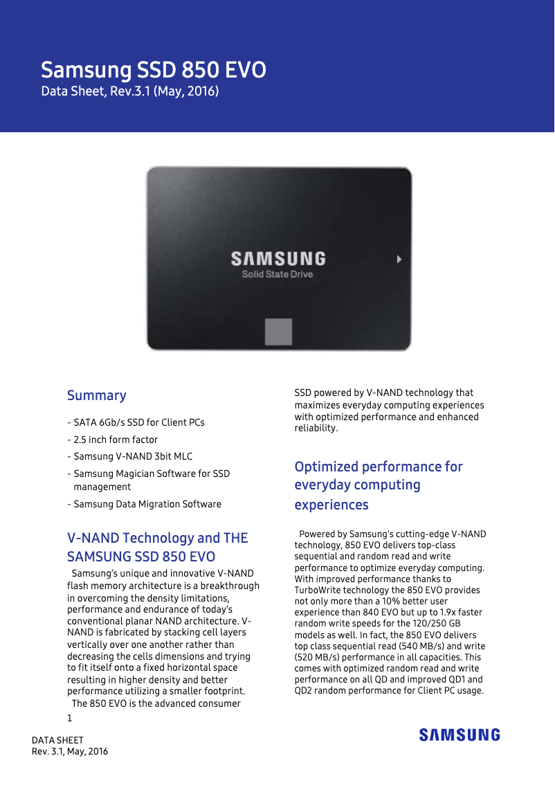Page 1 of the manual User Manual Samsung MZ-75E250