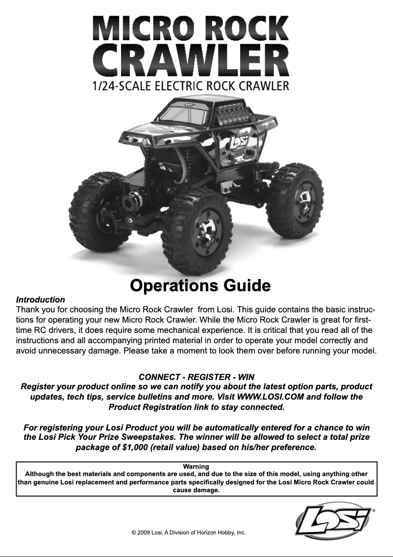 First page image of the manual for 1/24 Micro Rock Crawler RTR