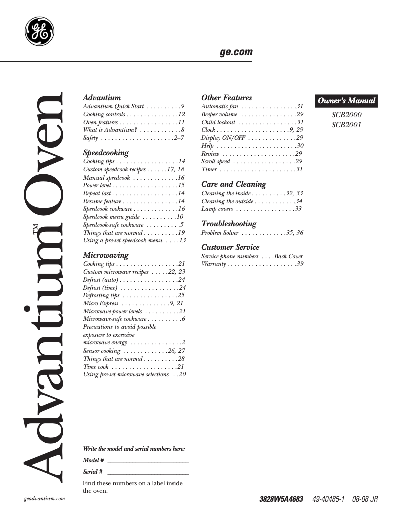 First page image of the manual for SCB2000CAA