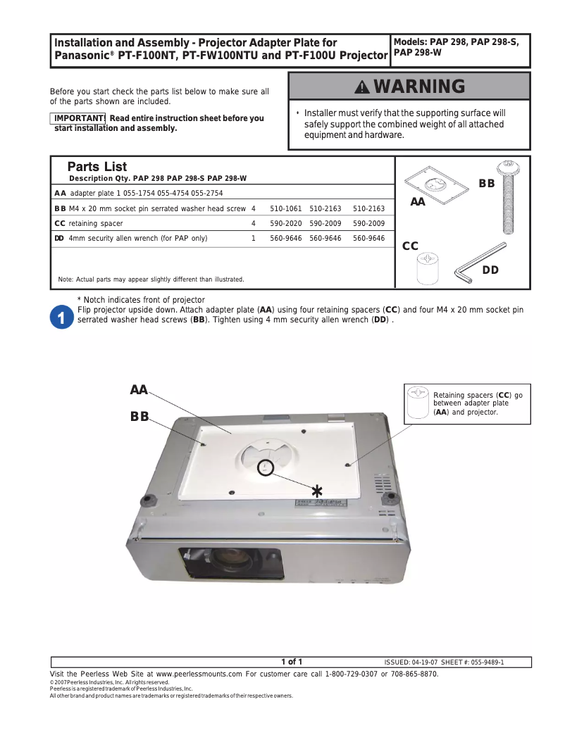 Page 1 of the manual User Manual Peerless-AV PAP-298