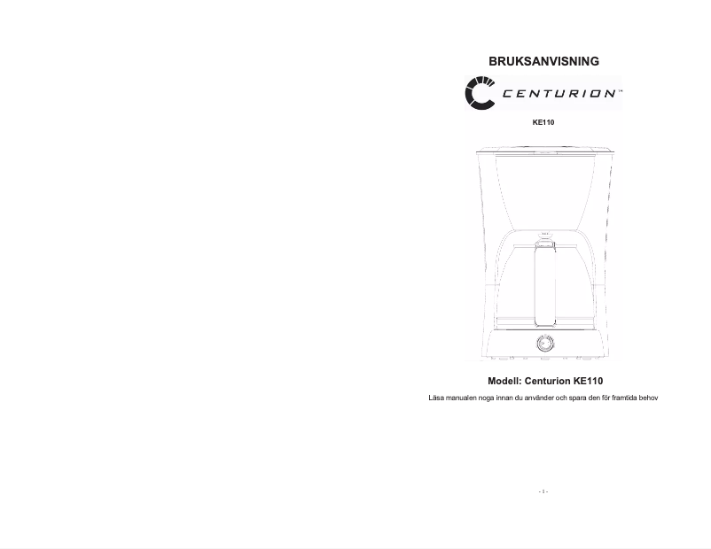Page 1 of the manual User Manual Centurion KE110