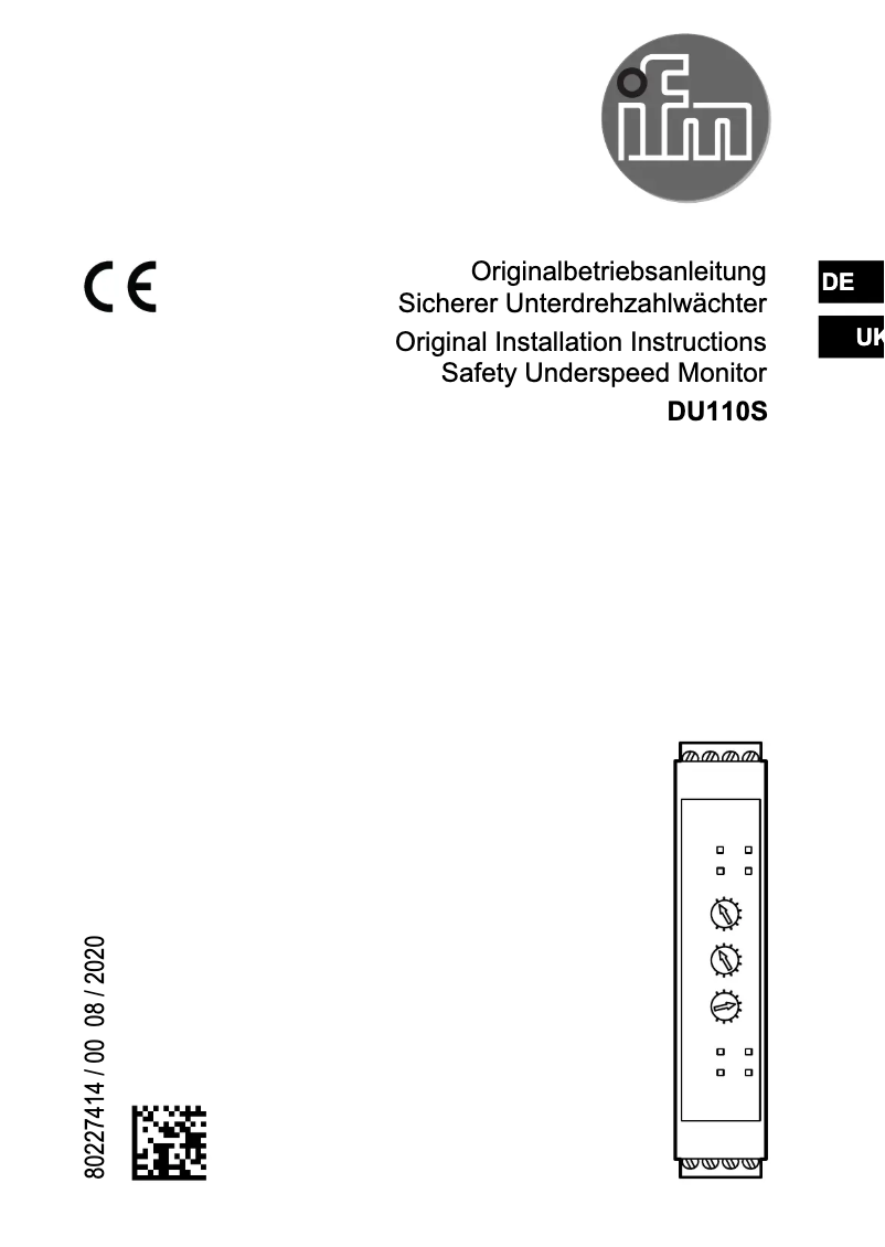 Page 1 of the manual User Manual IFM DU110S