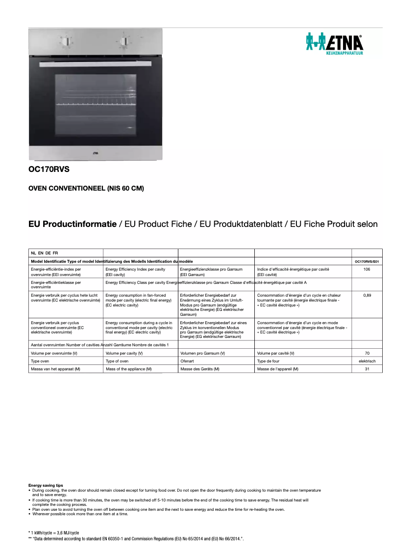 First page image of the manual for OC170RVS