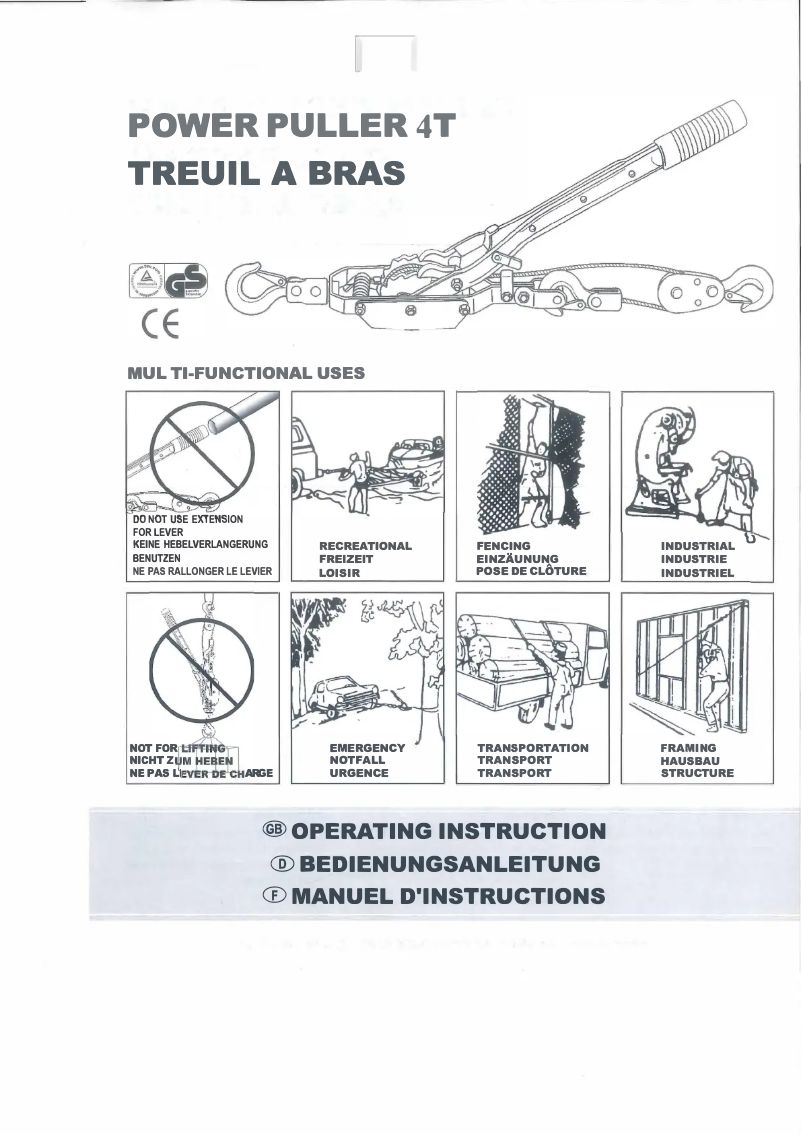 First page image of the manual for Power Puller 4T