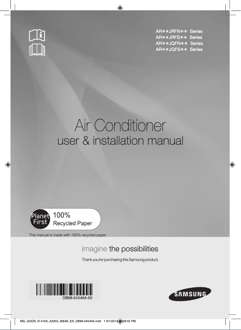 Page 1 of the manual User Manual Samsung AR12JQFNBWK/MG