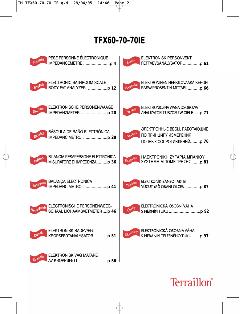 First page image of the manual for TFX 70