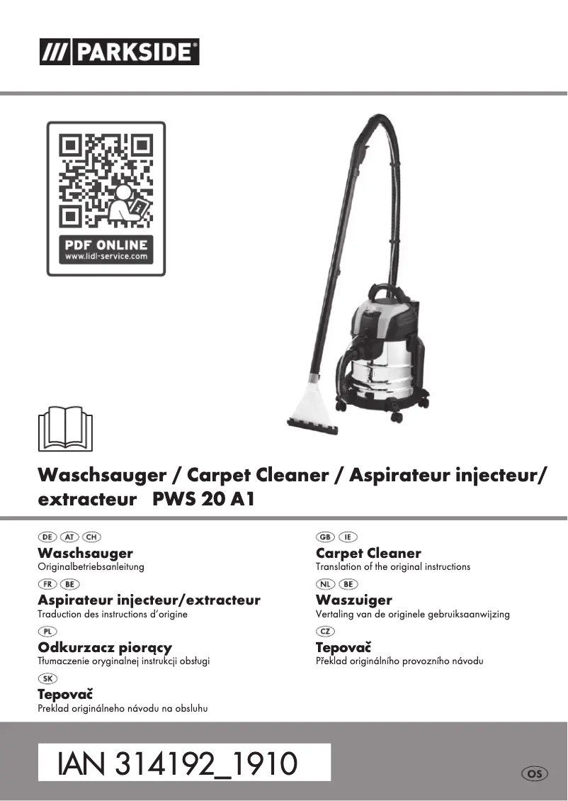 Page 1 of the manual User Manual Parkside PWS 20 A1