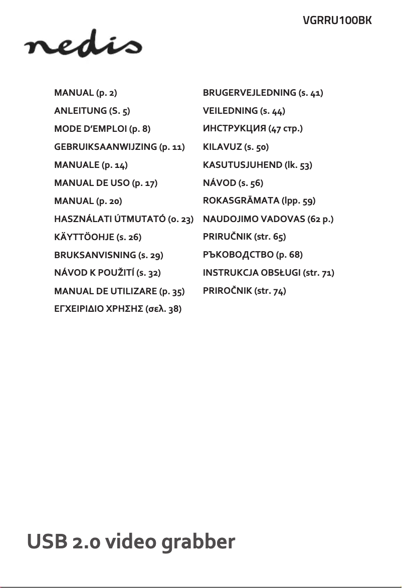Page 1 of the manual User Manual Nedis VGRRU100BK