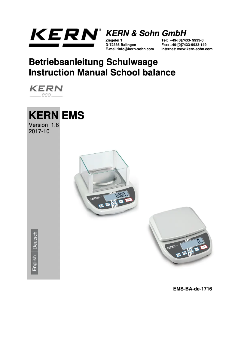 Page 1 of the manual User Manual Kern EMS 300-3