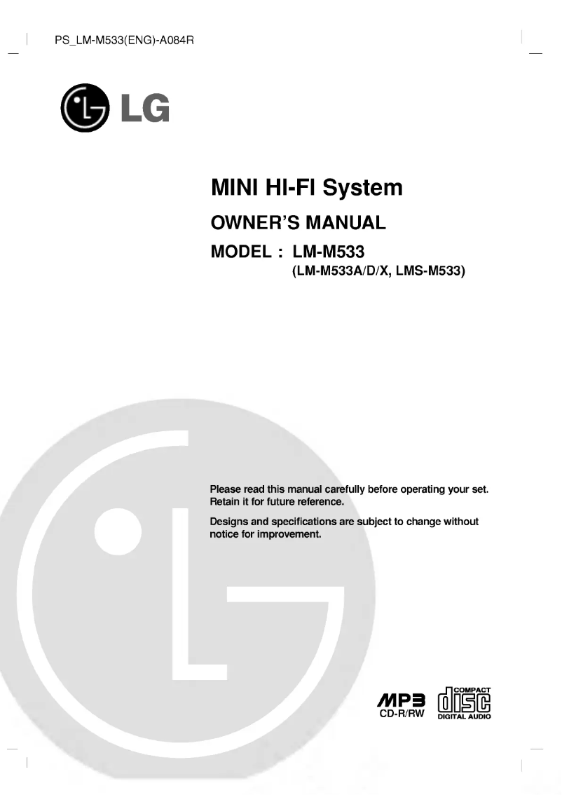 First page image of the manual for LM-M533A
