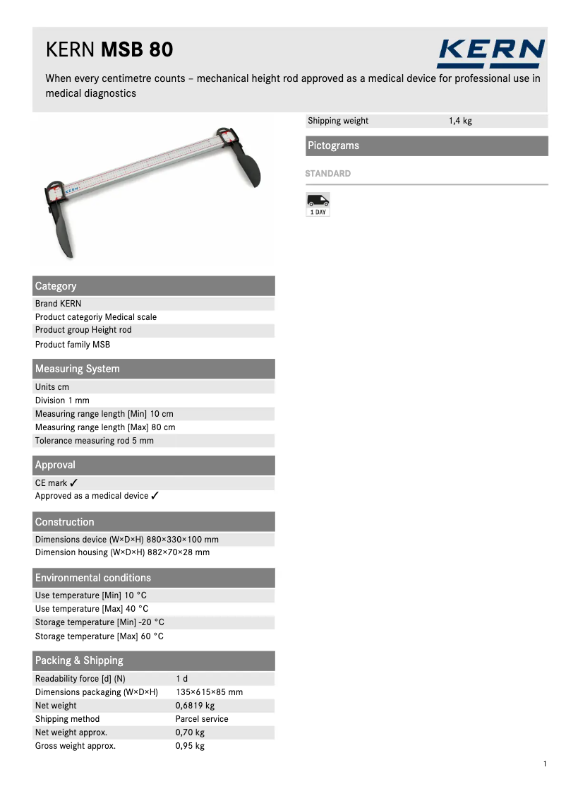 Page 1 of the manual Technical Sheet Kern MSB 80