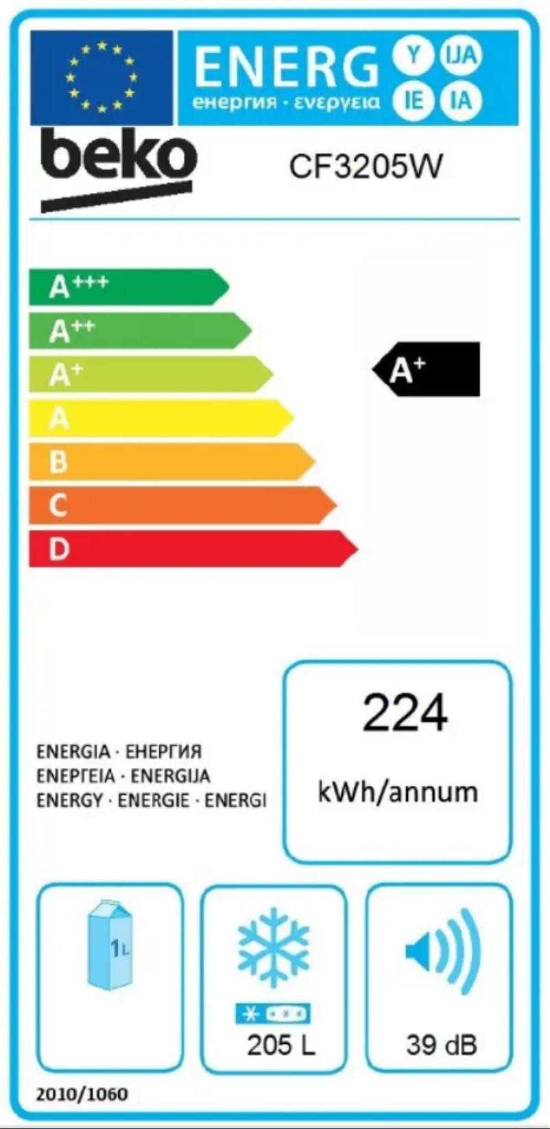 Page 1 of the manual Energy Label Beko CF3205