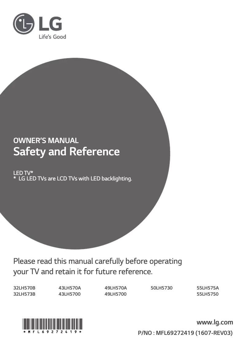 First page image of the manual for 49LH570A