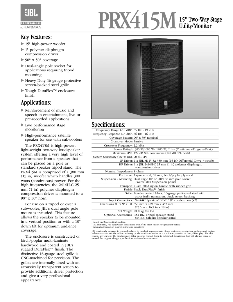 First page image of the manual for PRX415M