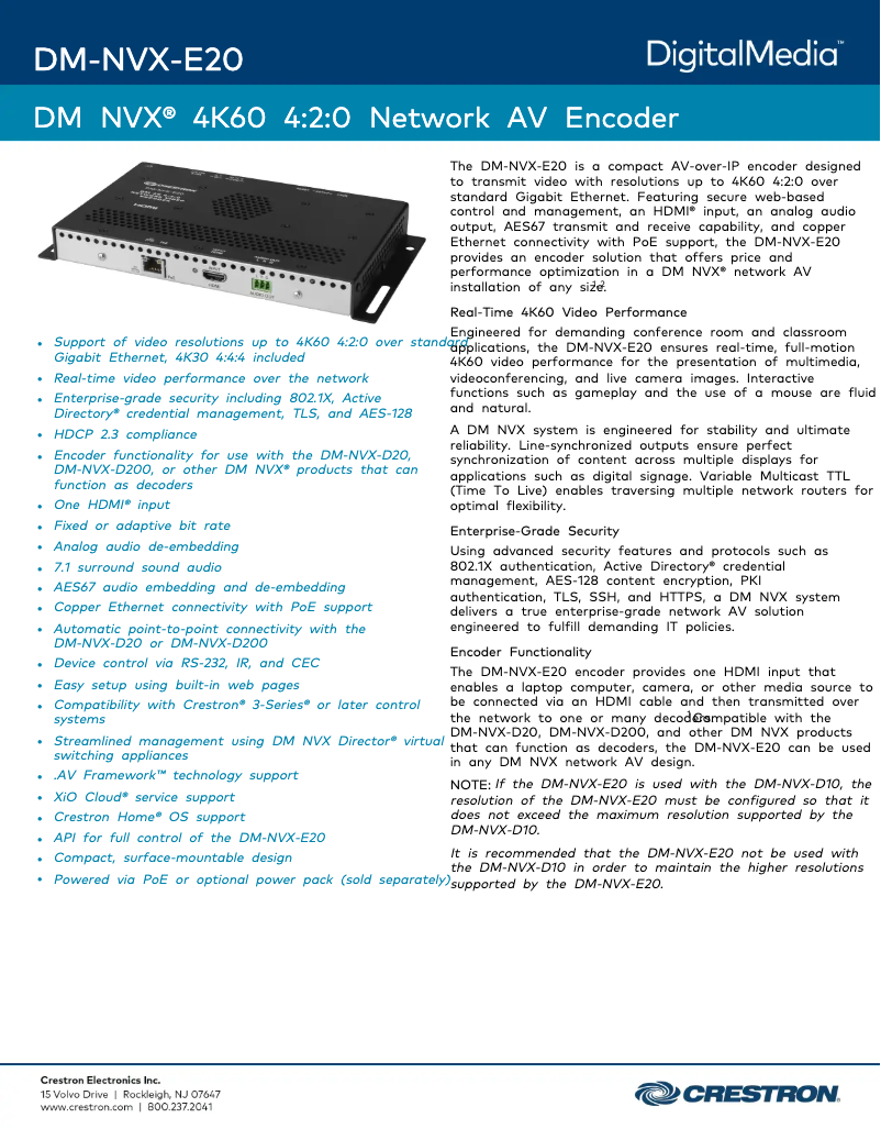 Image de la première page du manuel de l'appareil DM-NVX-E20