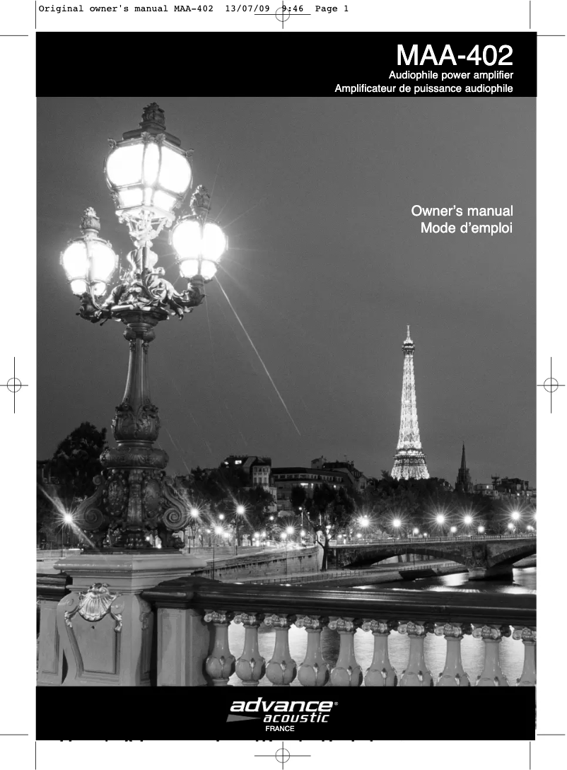 Page 1 of the manual User Manual Advance Acoustic MAA 402