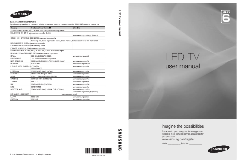 First page image of the manual for UE37C6620UW