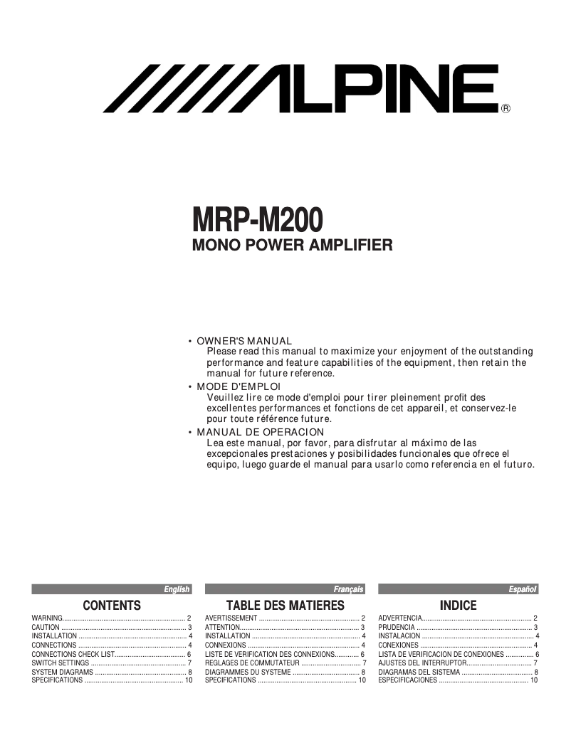 First page image of the manual for MRP-M200