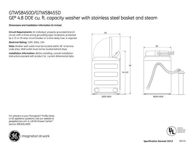 First page image of the manual for GTWS8455DMC