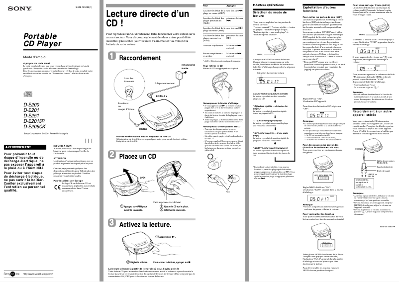 Page 1 of the manual User Manual Sony Walkman D-E201SR