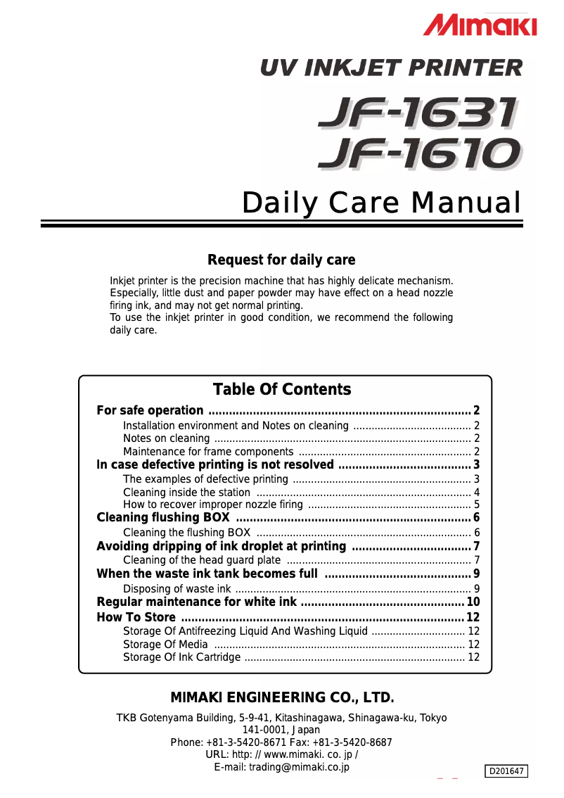 First page image of the manual for JF-1610