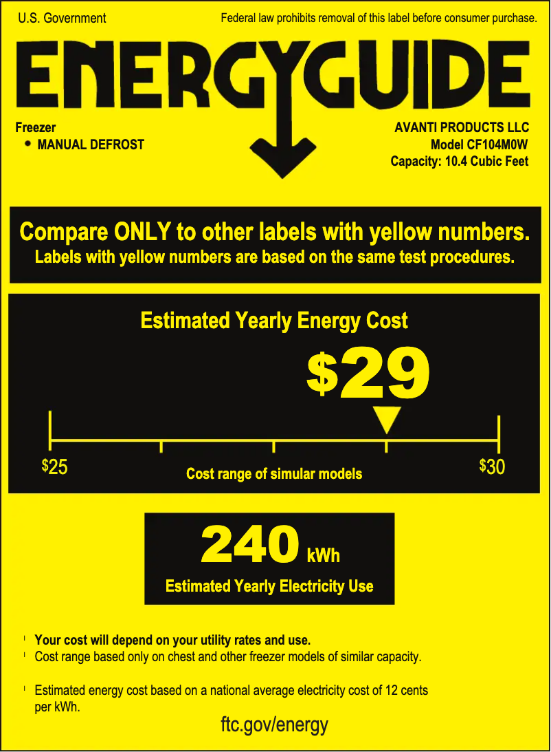 Page 1 of the manual Energy Label Avanti CF104M0W