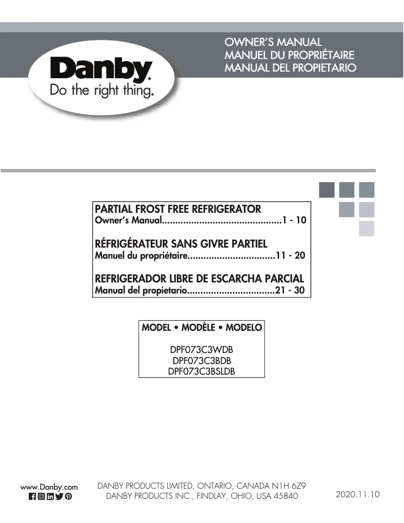 Page 1 of the manual User Manual Danby DPF073C3BSLDB