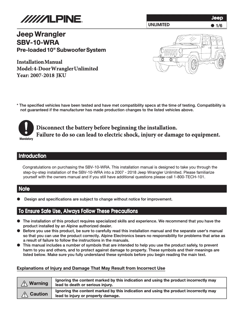 Page 1 of the manual User Manual Alpine SBV-10-WRA